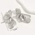 Detail of silver ginkgo leaf earrings showing pleated metal texture and dimensions 5.1cm - Metallic Petal Style (EH4757-5) / S / Silver