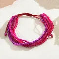 Pulsera de varias capas con cuentas rosas y púrpuras y nudo de cuerda roja ajustable - Estilo Rosa Y Púrpura (SL7710-3)