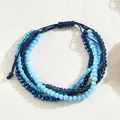 Pulsera bohemia de varias capas de cristal azul con cordón de cera ajustable - Estilo Azul (SL7710-4)