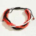 Pulsera tejida de varias capas con cuentas facetadas rojas, negras y blancas - Estilo Rojo Negro Y Blanco (SL7710-5)