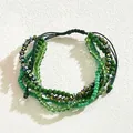 Bracelet multicouche en perles vertes avec cristaux facettés et cordon ajustable - Style Vert (SL7710-2)