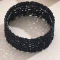 Sparkling wide elastic bracelet set featuring premium black rhinestones design - Black Style (SL7735)