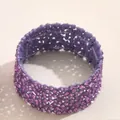 Sparkling purple rhinestone wide stretch bracelet with pavé crystal setting for women - Purple Style (SL7735F)