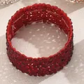 Sparkling ruby red wide elastic bangle set with brilliant rhinestones for women - Red Style (SL7735G)