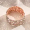 Sparkling rose gold stretch bracelet featuring rows of pavé crystals and wide cuff design - Rose Gold Style (SL7735D)