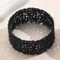 Bracelet large extensible en perles noires scintillantes au design vintage bohème - Style de Perles Noires (SL7735H)