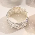 Bracelet manchette large argenté élégant orné de strass brillants et de cristaux - Style Argent (SL7735E)