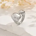 Minimalist silver irregular open ring with polished liquid metal finish and spherical design - Silver Liquid Metal Double Ball Style (JZ1294-2)