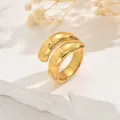 Polished minimalist double-layer golden wrap ring with an irregular open design - Gold Double Layer Wrap Style (JZ1294-3)
