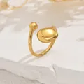 Anillo ajustable minimalista chapado en oro con diseño geométrico retorcido y pulido - Estilo de Bola y Extremo Plano Dorado (JZ1294-8)