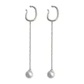 Eleganti clip per orecchie lunghe in argento con perle e catene in stile francese - Argento Catena Lunga Perla