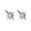 925 silver north star stud earrings with central cubic zirconia stone for men and women - White Starburst Stud Earrings / White