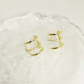 Eleganti orecchini a tre strati placcati in oro con micro-pavé di zirconi luccicanti - Stile a Tre Strati Fila Singola / Oro Fila Singola