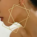 Polished 18k gold plated double square geometric earrings for women in minimalist style - Western Statement Cross Square Frame Style (EH4742)
