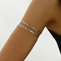 Close-up of a multilayer silver arm cuff with a polished finish and geometric design - Polished Silver Style (SL7435-2)