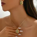 Luxury geometric 18k gold plated jewelry set with colorful emerald green crystals - Woven Spherical Multicolor Style (XL5416-6)