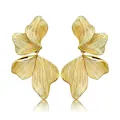 Elegant gold layered flower earrings with brushed metal finish and petal design - Double Layer Leaf Style (EH4757-11) / L / Gold