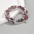 Retro double-layer beaded bracelet with ceramic stones and floral metal pendant - Vintage Mixed Color Pattern (SL7640-1)