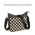 Detail of checkered canvas shoulder bag with black leather trim and golden hardware - Checkerboard Black