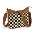 Vintage checkered crossbody bag in brown faux leather with adjustable strap for women - Checkerboard Brown