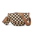 Sac bandoulière demi-lune à damier marron avec large sangle et petit porte-monnaie assorti - Marron à Carreaux