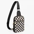 Sac bandoulière à damier en toile noir et blanc avec fermetures éclair dorées - Treillis Noir