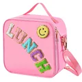 Roze geïsoleerde nylon lunchtas met kleurrijke letters en verstelbare riem - Roze