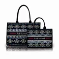 Bohemian tote bag set with geometric patterns and Z&Ezechiel logo on black canvas - Black Geometric Ethnic Style
