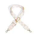 Adjustable checkerboard crossbody bag strap with beige leather ends and gold metal buckles - Beige Checkerboard / Wide Version