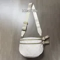Detail of checkered crossbody bag with double zippers and wide adjustable strap - Beige Checkerboard