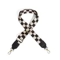 Adjustable black and white checkerboard bag strap with light gold metal hardware clips - Khaki Black Plaid / Wide Version