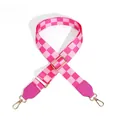 Pink checkered wide adjustable shoulder strap for women bags with golden metal hooks - Rose Red Checkerboard / Wide Version