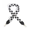 Adjustable wide replacement bag strap with black and white checkerboard pattern and gold clips - Black White Grid / Wide Version