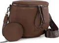 Dark brown pebble leather crescent crossbody bag with a round coin pouch and wide strap - Pebbled Light Coffee (No Logo)