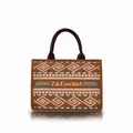 Bohemian tote bag in warm brown with geometric ethnic patterns and leather handles - Warm Brown Meander Geometric Style