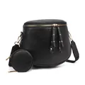 Black checkered shell bumbag with gold zippers and round coin purse on wide strap - Retro Texture Solid Black (No Logo)