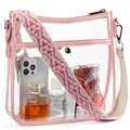 Pink PVC transparent crossbody bag with woven wide guitar strap and silver zipper closure - Transparent Pink