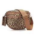 Leopard print crossbody shell bag with wide strap and matching mini coin purse pouch - 384 Leopard Brown