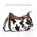 Retro crescent shoulder bag with cow print pattern and adjustable strap - Cow Print Black Brown