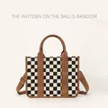 Borsa tote da donna a scacchi con finiture in pelle marrone e tracolla rimovibile - Plaid Tinta Unita Marrone
