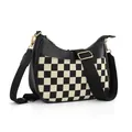 Black and white checkerboard hobo bag with adjustable wide strap and gold hardware - Checkerboard Black