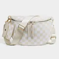 Beige karierte Umhängetasche aus Nylon mit passender kleiner Kopfhörertasche - L / Beige Kariert