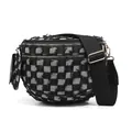 Checkered crossbody shell bag with frayed fabric texture and mini pouch detail - Denim Black