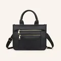 Women's black PU leather crossbody tote bag with dual gold zippers and handles - Double Zipper Black