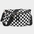 Klassische PU-Brusttasche mit Karomuster, kleiner Münztasche und goldenen Beschlägen - L / Schwarz Weiß Karo