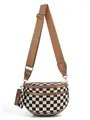 Geruite crossbodytas met dubbele ritssluiting en afneembaar mini-portemonneetje - Geruit Bruin