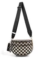 Zwart-witte geruite crossbodytas met brede schouderriem en mini-portemonnee-bedeltje - Zwart Rooster