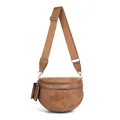 Bruine kunstleren halfronde crossbodytas met brede riem en kleine portemonnee - 384 Effen Bruin