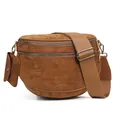 Vintage brown suede shell crossbody bag with adjustable strap and mini coin purse - Suede Brown