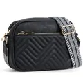 Zwarte PU-lederen crossbodytas met gouden rits en brede schouderband met geometrisch patroon - Gewatteerd Zwart